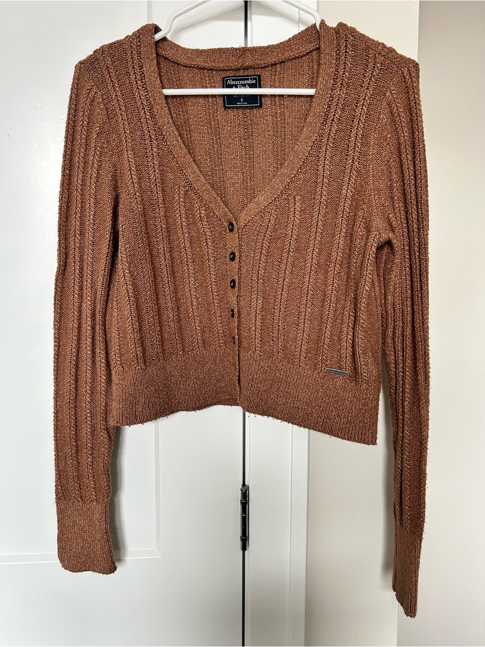 Abercrombie & Fitch Warm Knit Brown Cropped Cardigan Sweater
